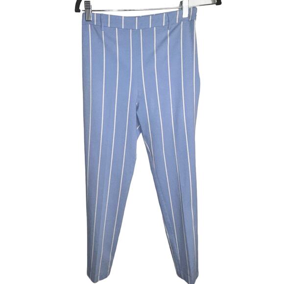 Forever 21 Pants - Forever 21 Sz Medium Striped Trousers Pants Ankle Crop Stretch Blue White